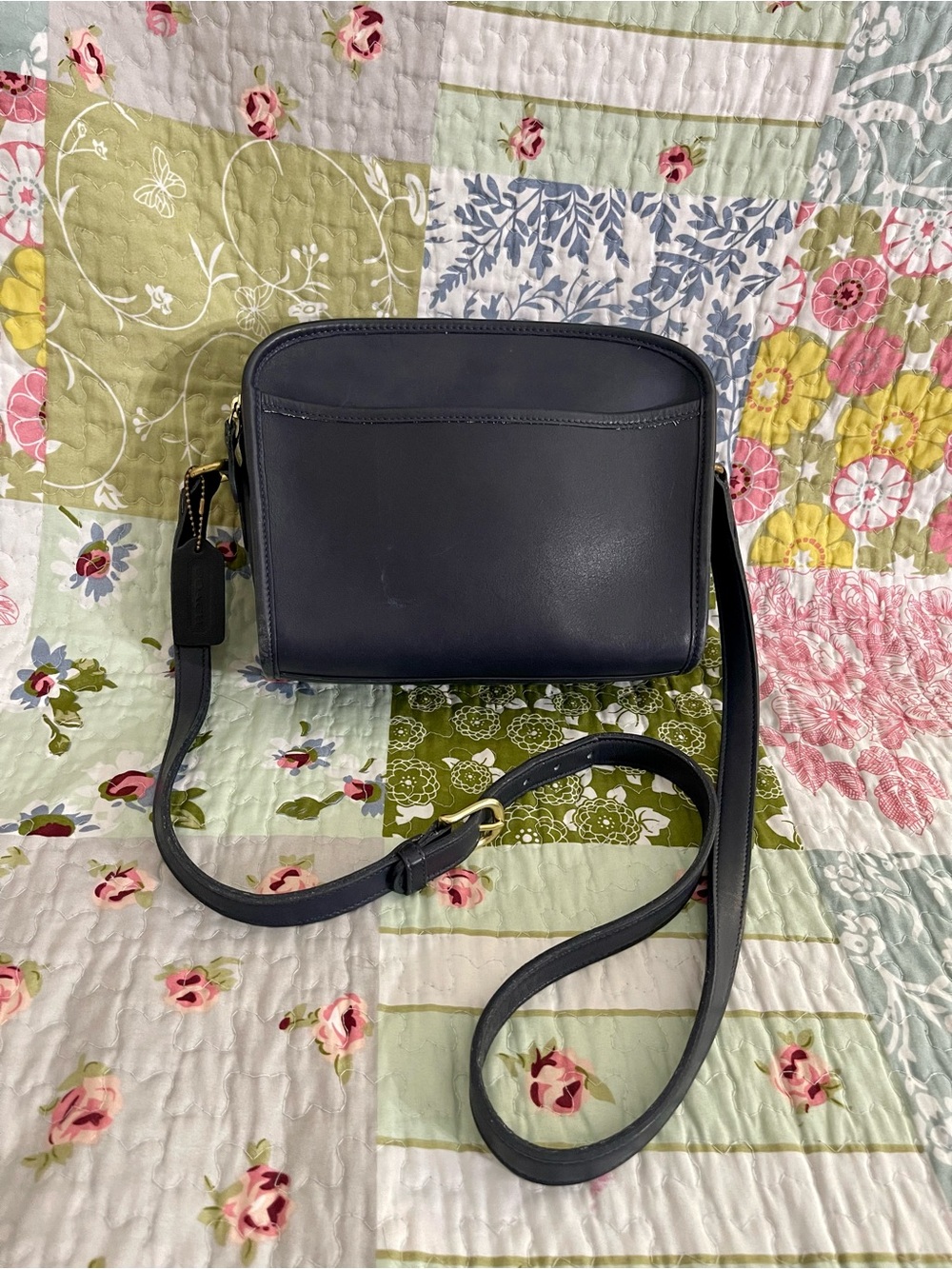 vintage 1990s coach navy blue metropolis bag